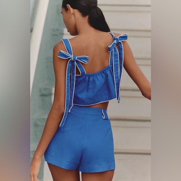 FARM RIO Blue Crop Top and Shorts Set Embroidered - Picture 6 of 6